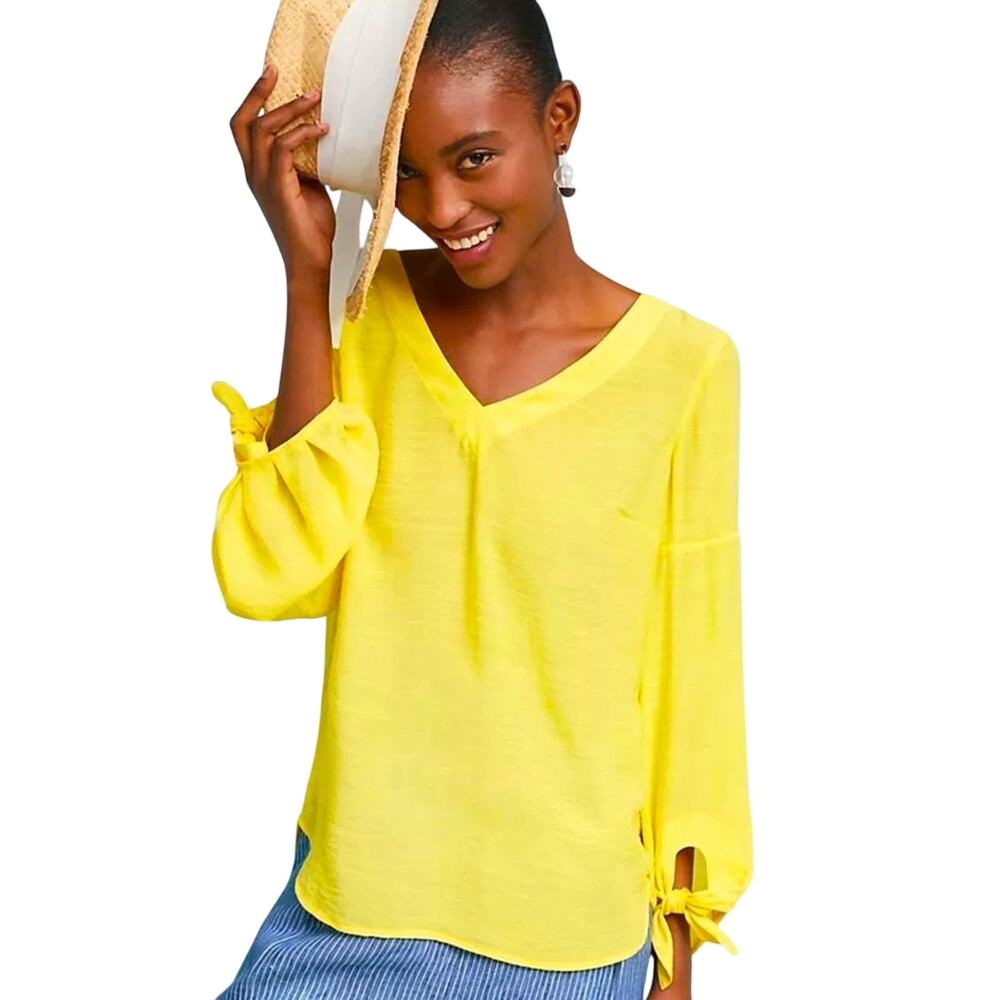 Anthropologie Maeve Verona Tied Balloon Sleeve Sunshine Yellow Flowy Blouse M